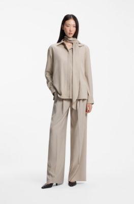 Pinstripe wide-leg trousers , Beige Patterned
