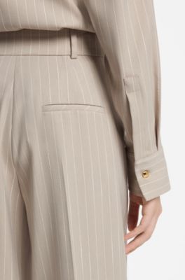 Pinstripe wide-leg trousers , Beige Patterned