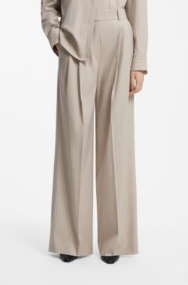 Pinstripe wide-leg trousers , Beige Patterned