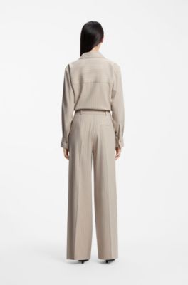 Pinstripe wide-leg trousers , Beige Patterned