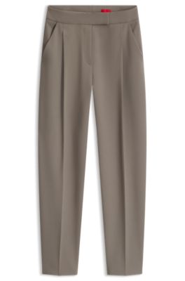 Tapered-leg stretch trousers with a high waist, Taupe