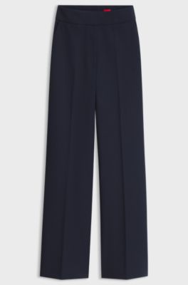 Flared-fit formal trousers with a high waist, Dark Blue