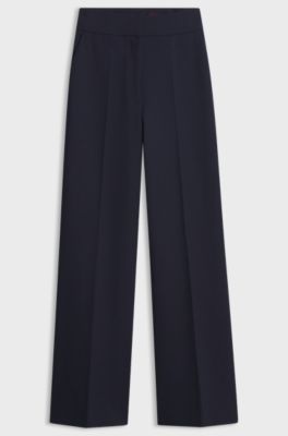 Flared-fit formal trousers with a high waist, Dark Blue