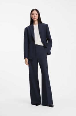 Flared-fit formal trousers with a high waist, Dark Blue