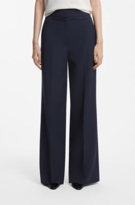 Flared-fit formal trousers with a high waist, Dark Blue