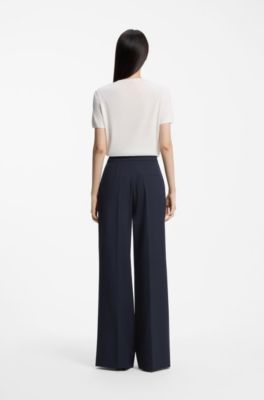 Flared-fit formal trousers with a high waist, Dark Blue
