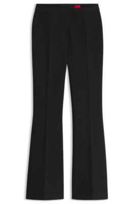 Mid-rise flared-fit trousers with ironed creases, Black
