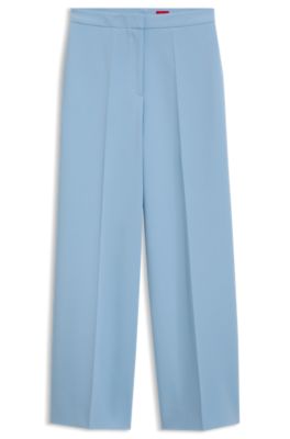 Creased straight-fit trousers in stretch fabric, Light Blue