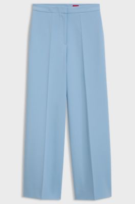Creased straight-fit trousers in stretch fabric, Light Blue