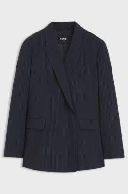 Regular-fit blazer in pinstripe stretch crepe, Dark Blue