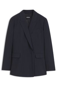 Regular-fit blazer in pinstripe stretch crepe, Dark Blue
