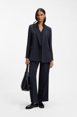 Regular-fit blazer in pinstripe stretch crepe, Dark Blue