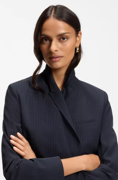 Regular-fit blazer in pinstripe stretch crepe