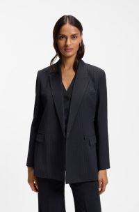Regular-fit blazer in pinstripe stretch crepe, Dark Blue