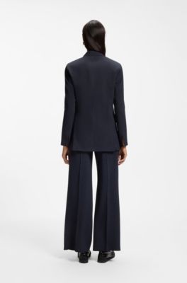 Regular-fit blazer in pinstripe stretch crepe, Dark Blue