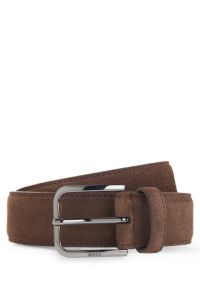 Leather business belt with polished gunmetal buckle, Dark Brown