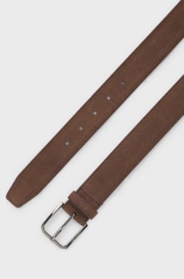 Leather business belt with polished gunmetal buckle, Dark Brown
