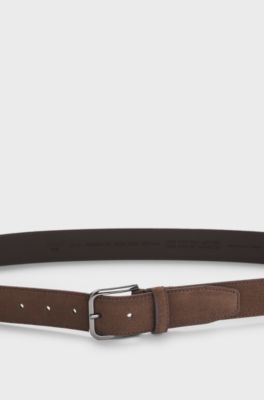 Leather business belt with polished gunmetal buckle, Dark Brown