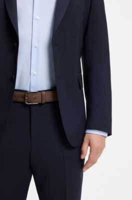 Leren busines rieme met gepolijste bronzen gesp, Donkerbruin