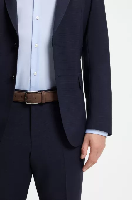 Leather business belt with polished gunmetal buckle