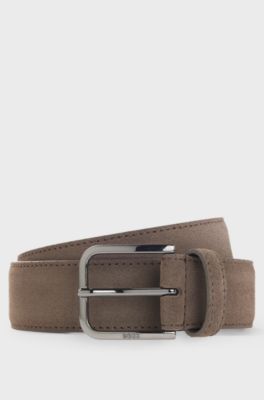 Leather business belt with polished gunmetal buckle, Beige