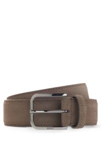 Leather business belt with polished gunmetal buckle, Beige