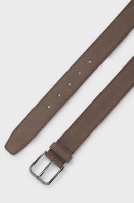 Leather business belt with polished gunmetal buckle, Beige