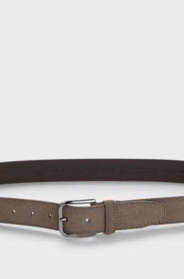 Leather business belt with polished gunmetal buckle, Beige