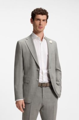 Leather business belt with polished gunmetal buckle, Beige