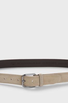 Leather business belt with polished gunmetal buckle, Light Beige