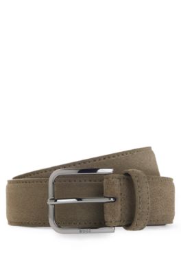 Ceinture Business en cuir avec boucle de couleur acier polie, Vert sombre