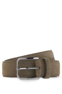 Leather business belt with polished gunmetal buckle, Dark Green