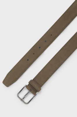 Leather business belt with polished gunmetal buckle, Dark Green