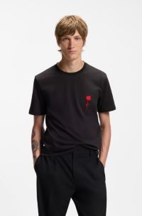 T-Shirt aus Baumwolle mit Logo-Artwork, Schwarz
