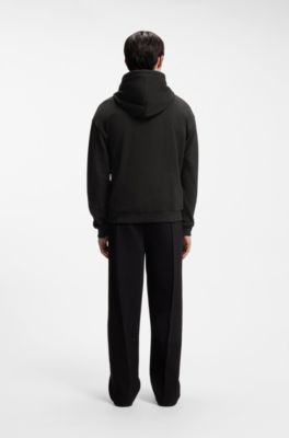 Relaxed-fit hoodie in cotton terry with rose logo, Black
