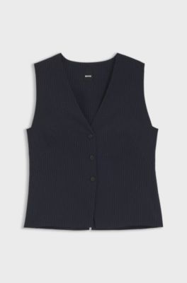 Slim-fit waistcoat in pinstripe stretch crepe, Dark Blue