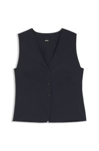 Slim-fit waistcoat in pinstripe stretch crepe, Dark Blue