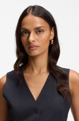Slim-fit waistcoat in pinstripe stretch crepe, Dark Blue
