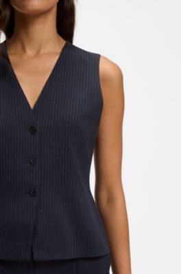Slim-fit waistcoat in pinstripe stretch crepe, Dark Blue
