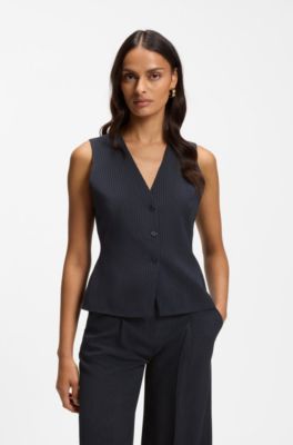Slim-fit waistcoat in pinstripe stretch crepe, Dark Blue