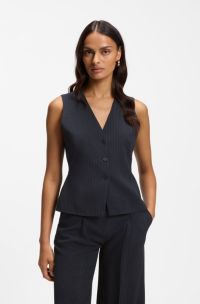 Slim-fit waistcoat in pinstripe stretch crepe, Dark Blue