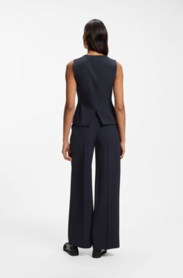 Slim-fit waistcoat in pinstripe stretch crepe, Dark Blue