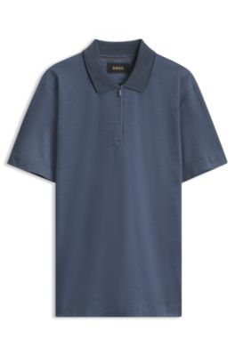 Mercerised cotton polo shirt with micro pattern, Blue
