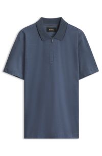 Zip-neck cotton polo shirt, Blue