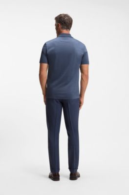 Zip-neck cotton polo shirt, Blue