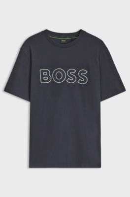 Cotton T-shirt with bold logo artwork, Dark Blue