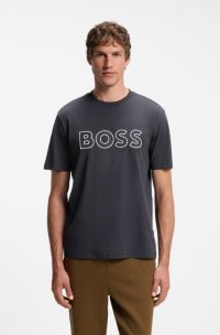 T-shirt van katoen met logo, Donkerblauw