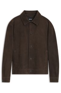 Suede jacket with a button-front closure, Dark Brown
