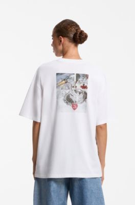 Oversized-fit T-shirt in cotton jersey with graphic artwork, White