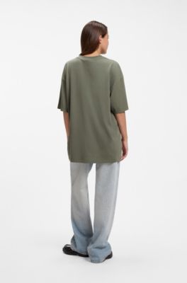 Oversized-fit T-shirt in cotton with graphic print, Green